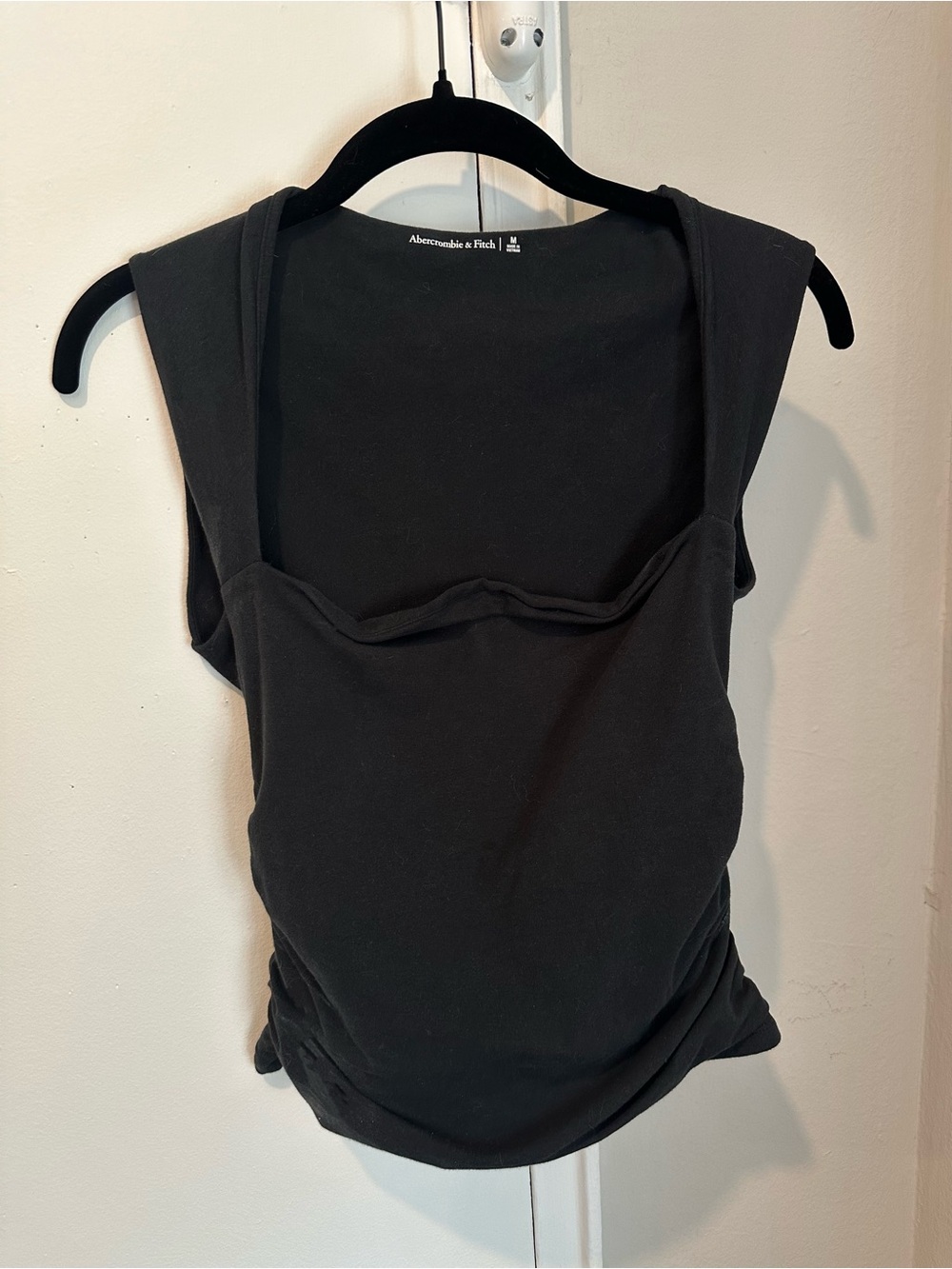 Straight Neck Black Cinched Top, Size M